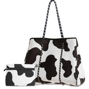 Everyday Tote Neoprene Cow Print Beach Bag 2-pcs -Large Lightweight Travel Bag